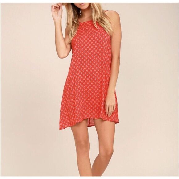 Lulus NWT Mini Slip Dress Size XS Red Pattern Spaghetti Strap‎ Pullover Shift - Picture 1 of 10